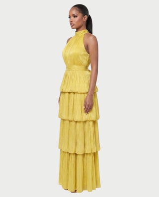 JOSSINA Pleated Halter Tiered Bubble Maxi Dress
