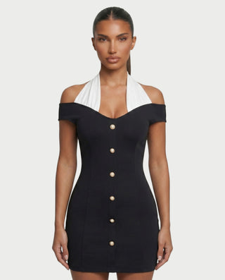 KATHERINE Vestido mini con cuello halter y hombros descubiertos