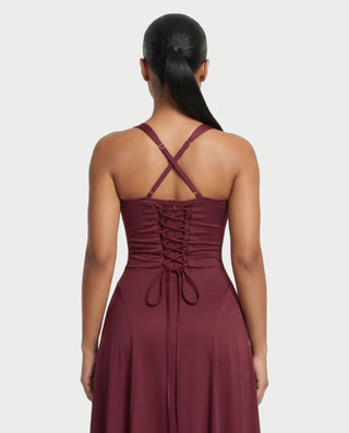 LEANORA Strappy Ruched Bust A-Line Maxi Dress
