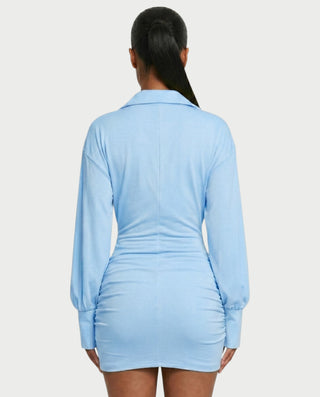 ALMINA Ruched Wrap Shirt Bodycon Mini Dress