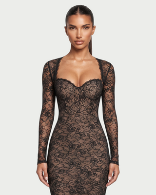 NORY Sheer Floral Lace Maxi Dress & Long Sleeve Bolero Set
