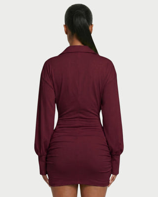 ALMINA Ruched Wrap Shirt Bodycon Mini Dress