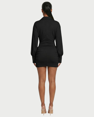 ALMINA Ruched Wrap Shirt Bodycon Mini Dress