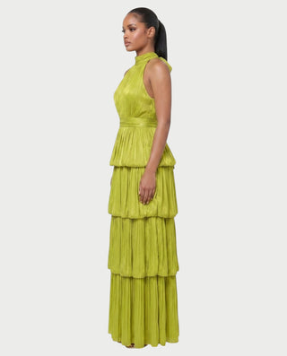 JOSSINA Pleated Halter Tiered Bubble Maxi Dress