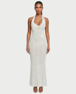 CESIA Crochet Backless Floral Appliqué Maxi Dress