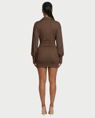 ALMINA Ruched Wrap Shirt Bodycon Mini Dress