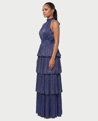 JOSSINA Pleated Halter Tiered Bubble Maxi Dress