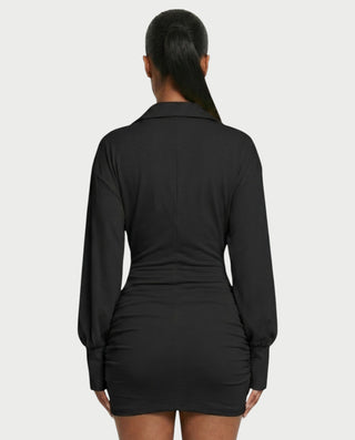 ALMINA Ruched Wrap Shirt Bodycon Mini Dress