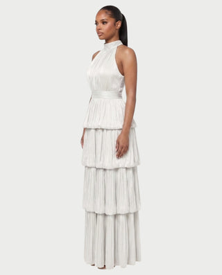 JOSSINA Pleated Halter Tiered Bubble Maxi Dress
