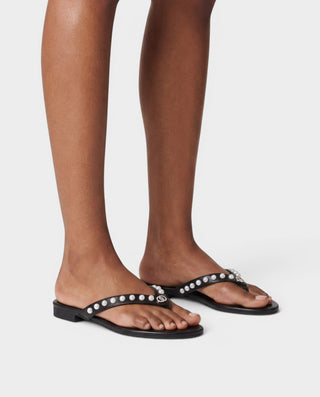 MORLINA Leather Pearl Thong Flat Sandals