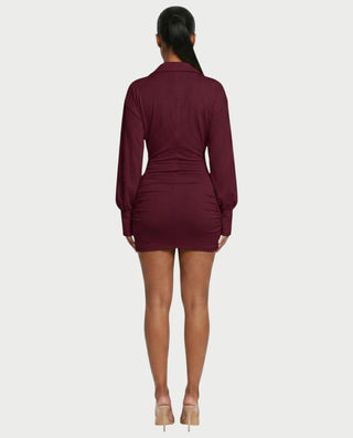 ALMINA Ruched Wrap Shirt Bodycon Mini Dress