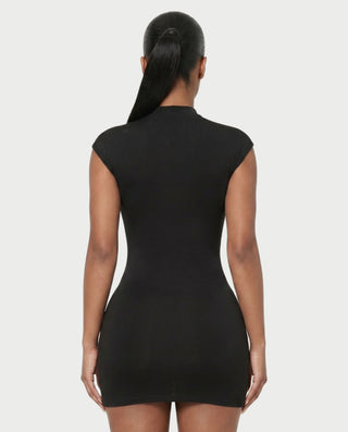 HAZILYA Button Neck Cutout Cap Sleeve Mini Dress