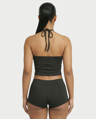 Sazha Cherry Halter Crop Top & Low-Rise Shorts Set