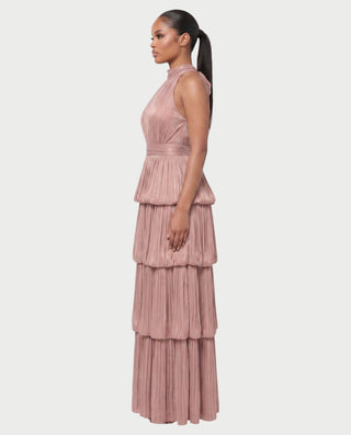 JOSSINA Pleated Halter Tiered Bubble Maxi Dress