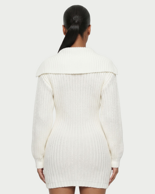 JOSA Wide Collar Long Sleeve Knit Mini Dress