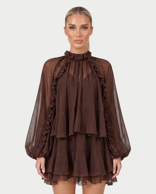 NAVIA Ruffle Mock Neck Long Sleeve Mini Dress