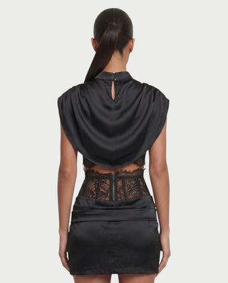 LESKA Draped Top Lace Mini & Skirt Set