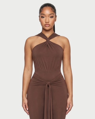HASEN Cross Halter Neck Draped Sash Jumpsuit