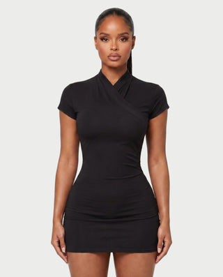 MAZEYA Crossover Neck Backless Bodycon Mini Dress