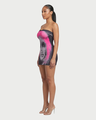 ARACELLA Strapless Abstract Print Bodycon Tube Mini Dress