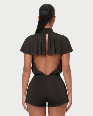 BERNICE Mock Neck Cape Sleeve Open-Back Romper
