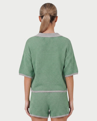 OLENNA Striped Knit Oversized Top &  Drawstring Short Set