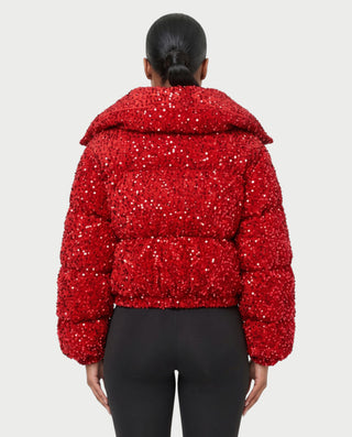 RENYA Sequin Hooded Cropped Zip-Up Puffer Jacket