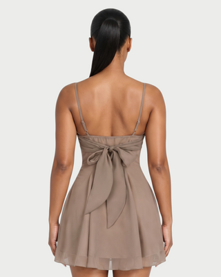 KACEY Sweetheart Ruched Bust Tie-Back Mini Dress