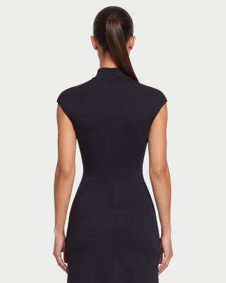 LERIE Mock Neck Cap Sleeve A-Line Midi Dress