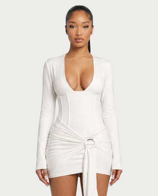 EMILINA Deep V-Neck Corset Draped Mini Dress