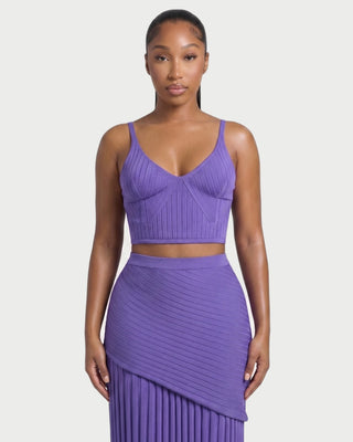 Conjunto de top corto de punto acanalado y falda larga plisada VESPERA