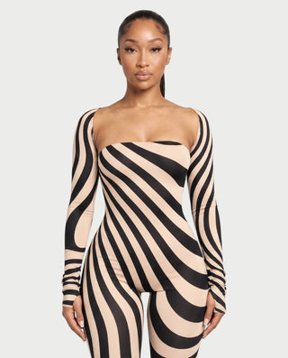 NOVIE Swirl Strapless Jumpsuit & Cropped Shrug Set