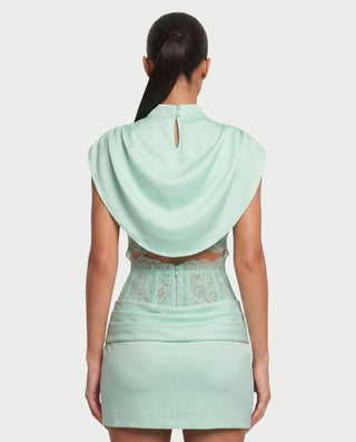 LESKA Draped Top Lace Mini & Skirt Set