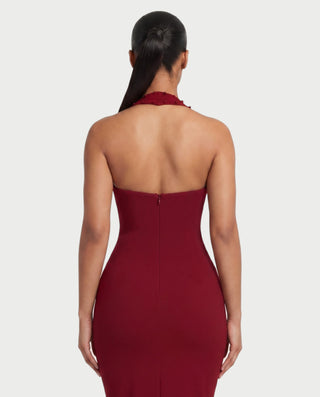 SHIVINA Beaded Halter Open-Back Bodycon Maxi Dress