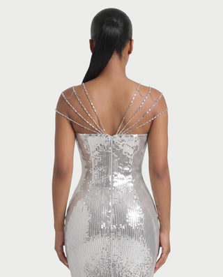 MAVEN Beaded Chain Sequin Maxi Dress