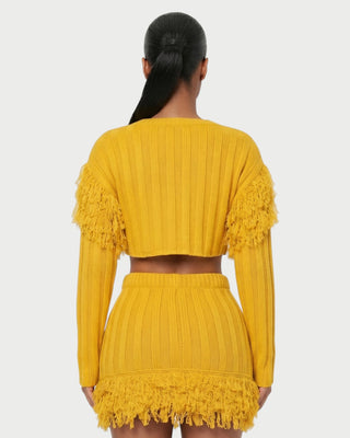 FLORINE Knit Fringe Cardigan & Skirt Set