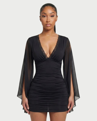 ANISTINA Lace-Trim Split-Sleeve Bodycon Mini Dress