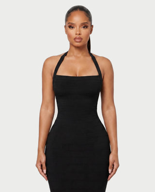 NIROBI Square Neck Halter Bandage Midi Dress
