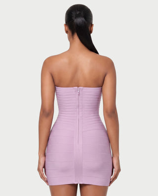 YUMI Strapless Sweetheart Chevron Bandage Bodycon Mini Dress