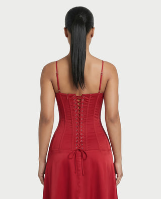 IVELLE Corset Bustier Strap Front Slit Midi Dress