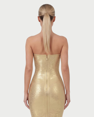 CATLYN Strapless Bustier Corset Metallic Bodycon Midi Dress