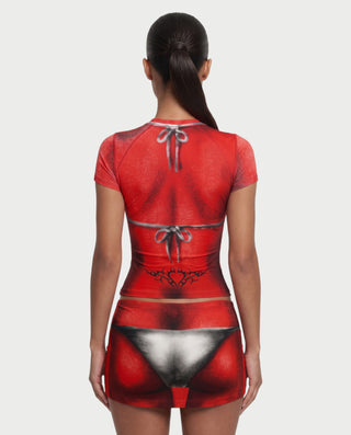 CHARLIZE Illusion Fitted Short Sleeve Top & Mini Skirt Set