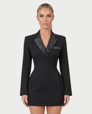 ALEYNA Corset Waist Long Sleeve Blazer Mini Dress