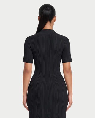 TINLEY Collared Button-Front Ribbed Knit Pocket Maxi Dress