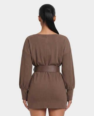 LAIDE Batwing Long Sleeve Cinched Waist Knit Mini Dress