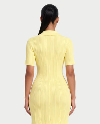 TINLEY Collared Button-Front Ribbed Knit Pocket Maxi Dress