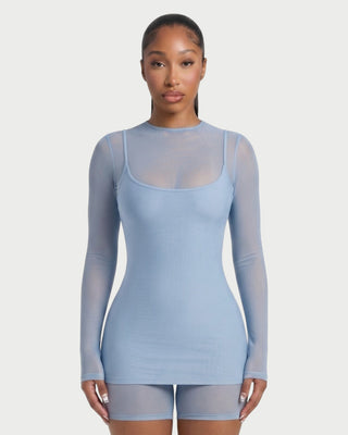 ROLINA Sheer Mesh Overlay Romper & Mini Dress Set