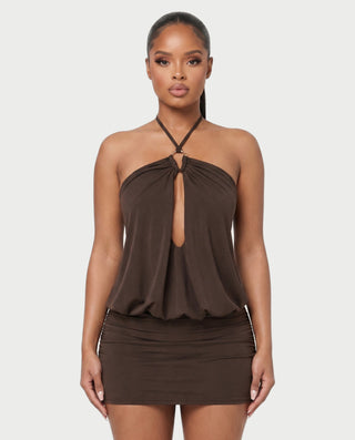 ANABELLA Ring Halter Blouson Bodycon Mini Dress