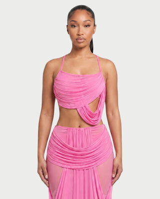 ALEXIE Draped Cutout Cami Top & Sheer Panel Maxi Skirt Set