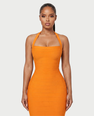 NIROBI Square Neck Halter Bandage Midi Dress